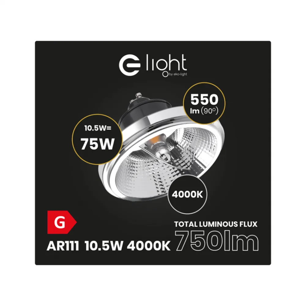 ŻARÓWKA AR111 GU10 Czarna z odbłyśnikiem 10,5W Neutralny 4000K * Eko-light Hot