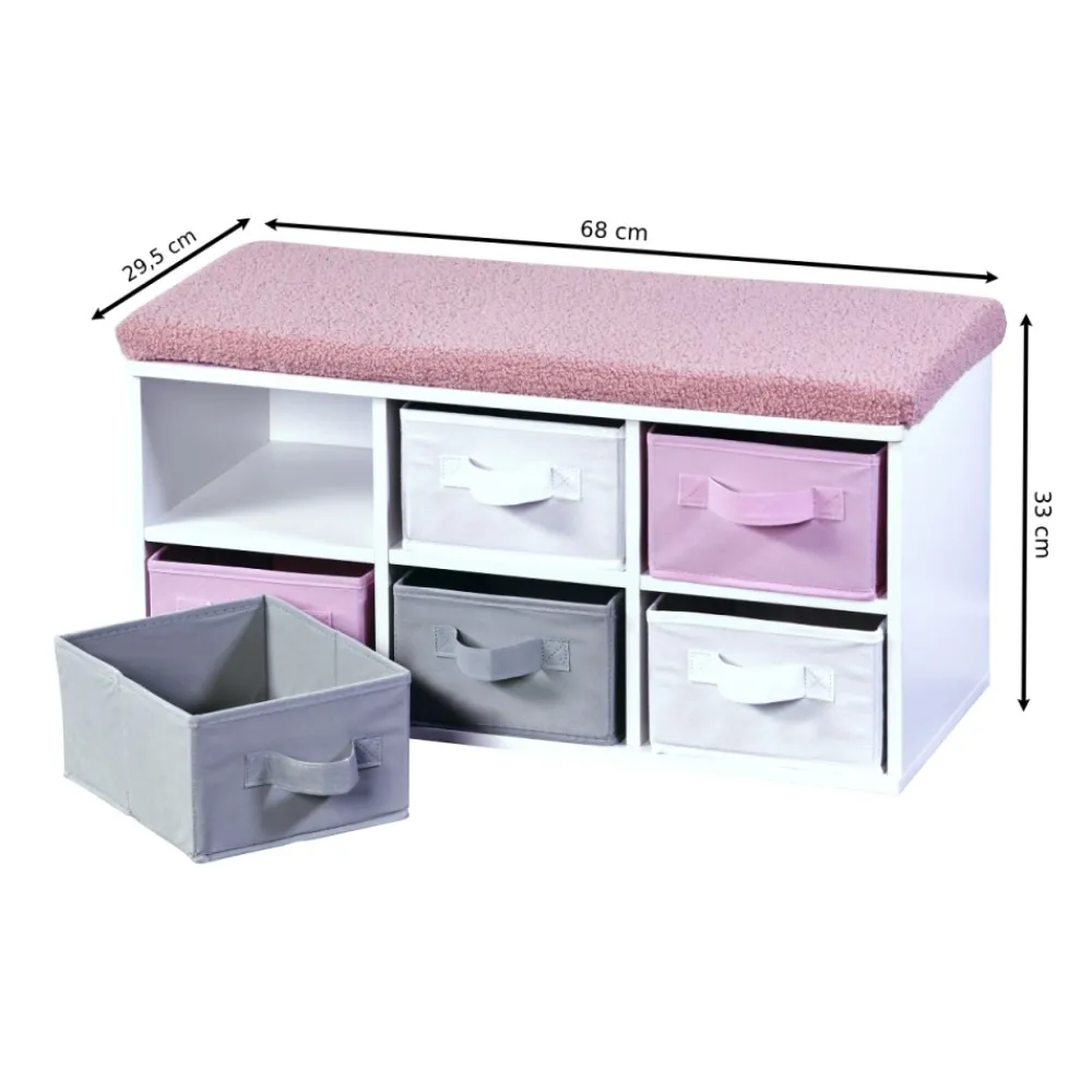Ławka dziecięca z pojemnikami Różowa 68 x 30 x h33 cm * Kesper New