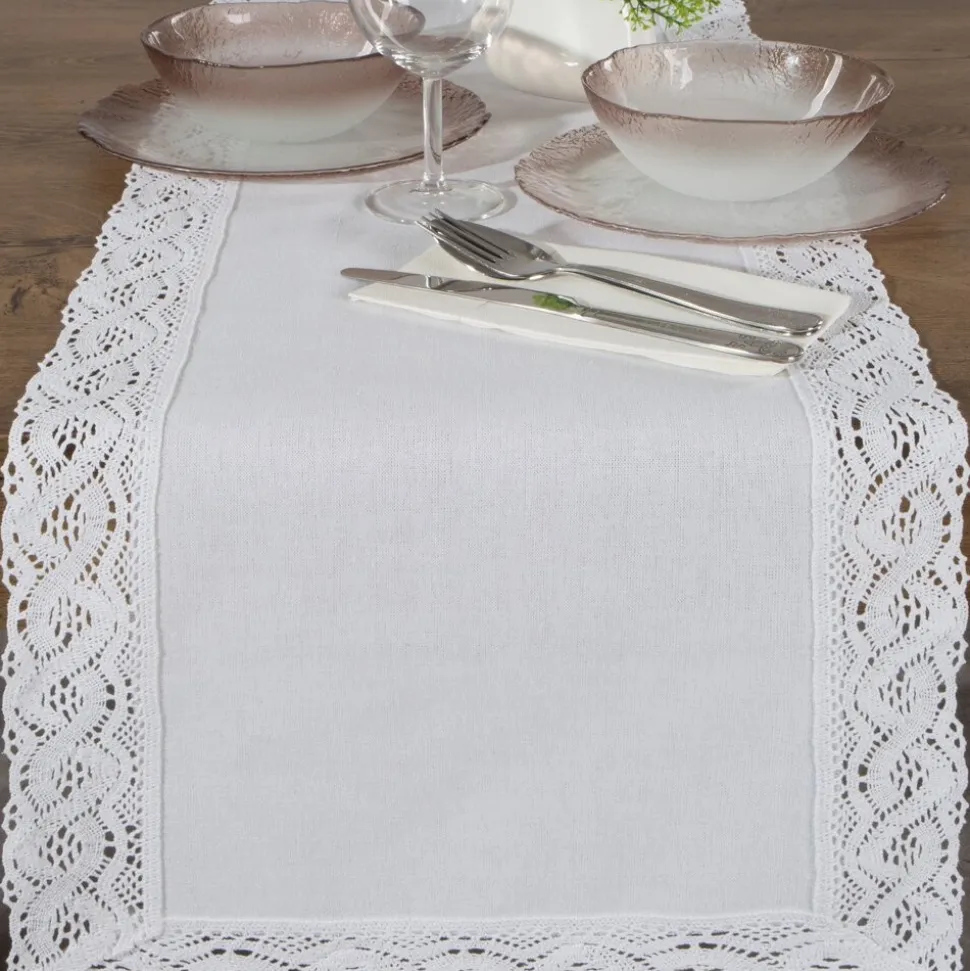 Bieżnik SUSAN 35X180 cm biały koronka