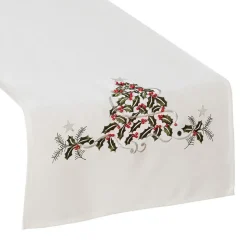 Bieżnik z haftem ZIELONY UROK 40x140 cm biały