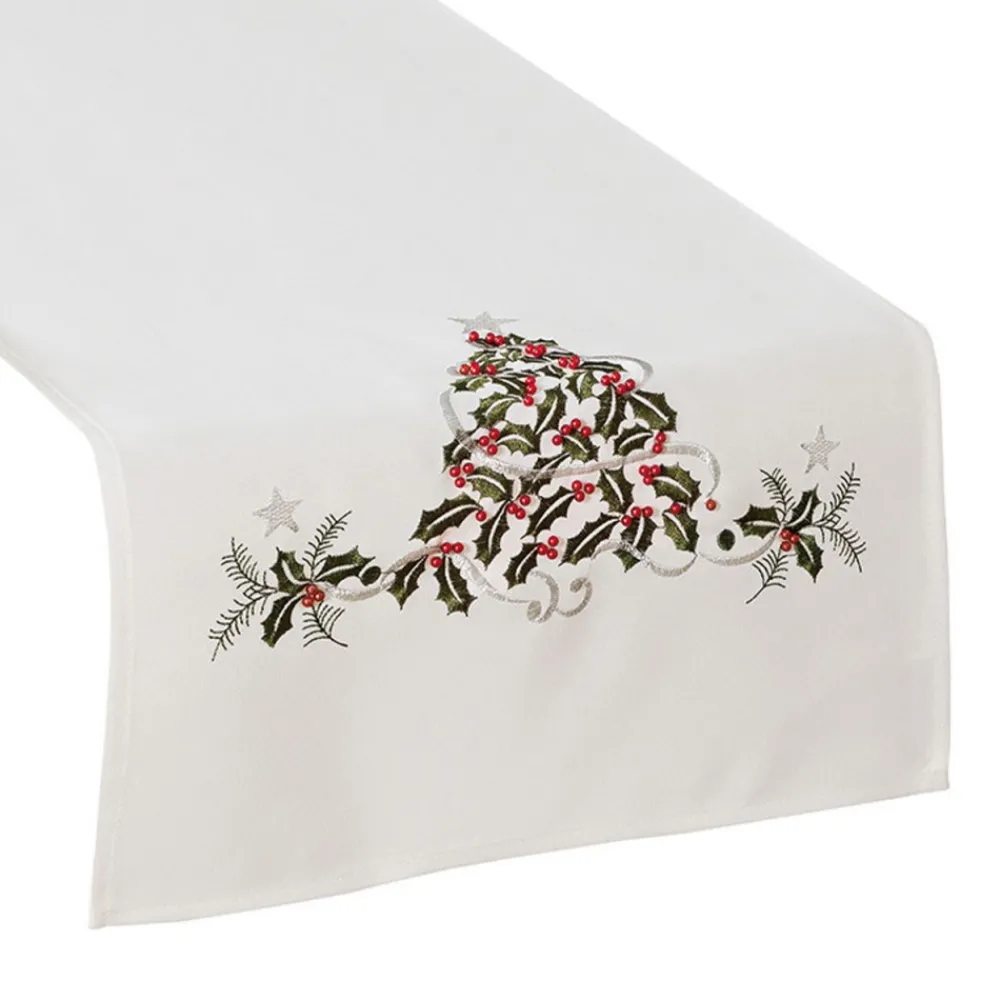Bieżnik z haftem ZIELONY UROK 40x160 cm biały * MARKIZETA SPÓŁKA Z OGRANICZONĄ ODPOWIEDZIALNOŚCIĄ Outlet