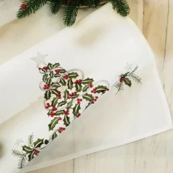 Bieżnik z haftem ZIELONY UROK 40x160 cm biały * MARKIZETA SPÓŁKA Z OGRANICZONĄ ODPOWIEDZIALNOŚCIĄ Outlet