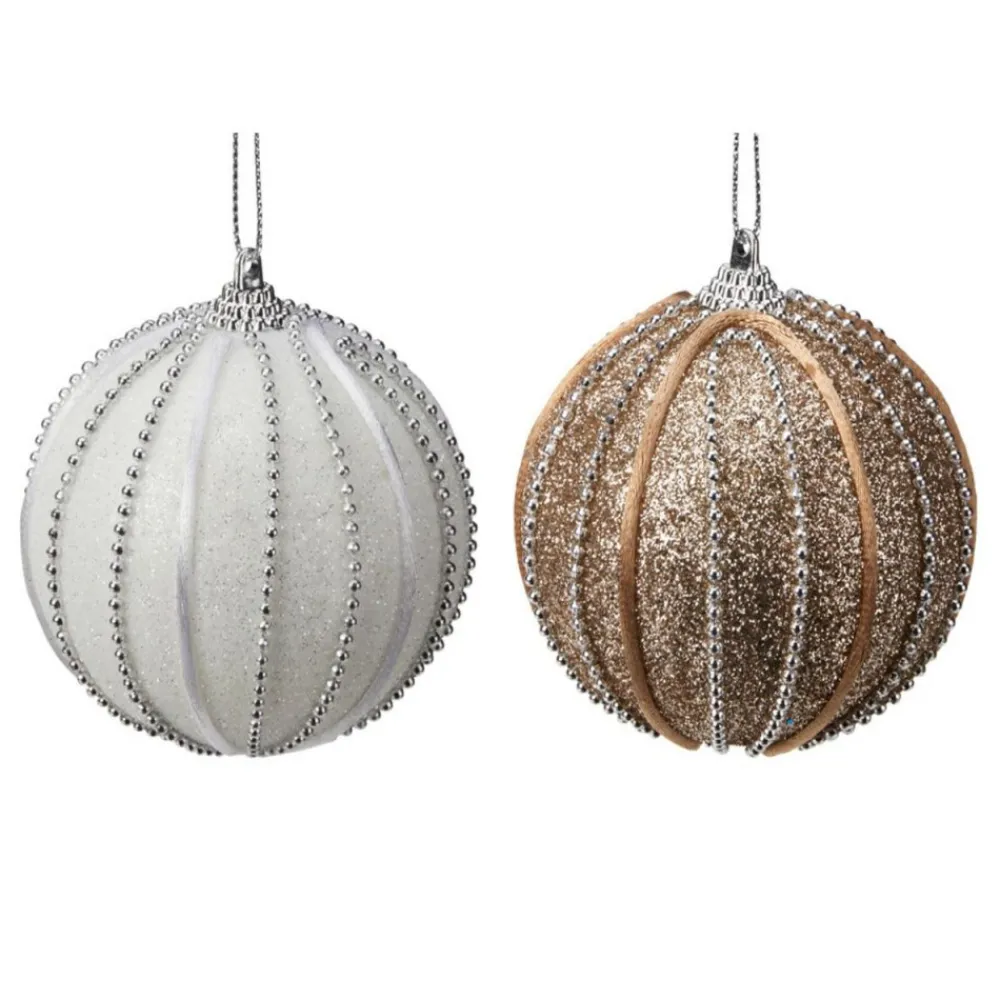 Bombki choinkowe brokatowe w paski 12 szt. 8 cm * H&S Decoration Outlet