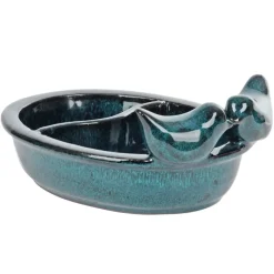 Ceramiczny karmnik dla ptaków na wodę i ziarno niebieski