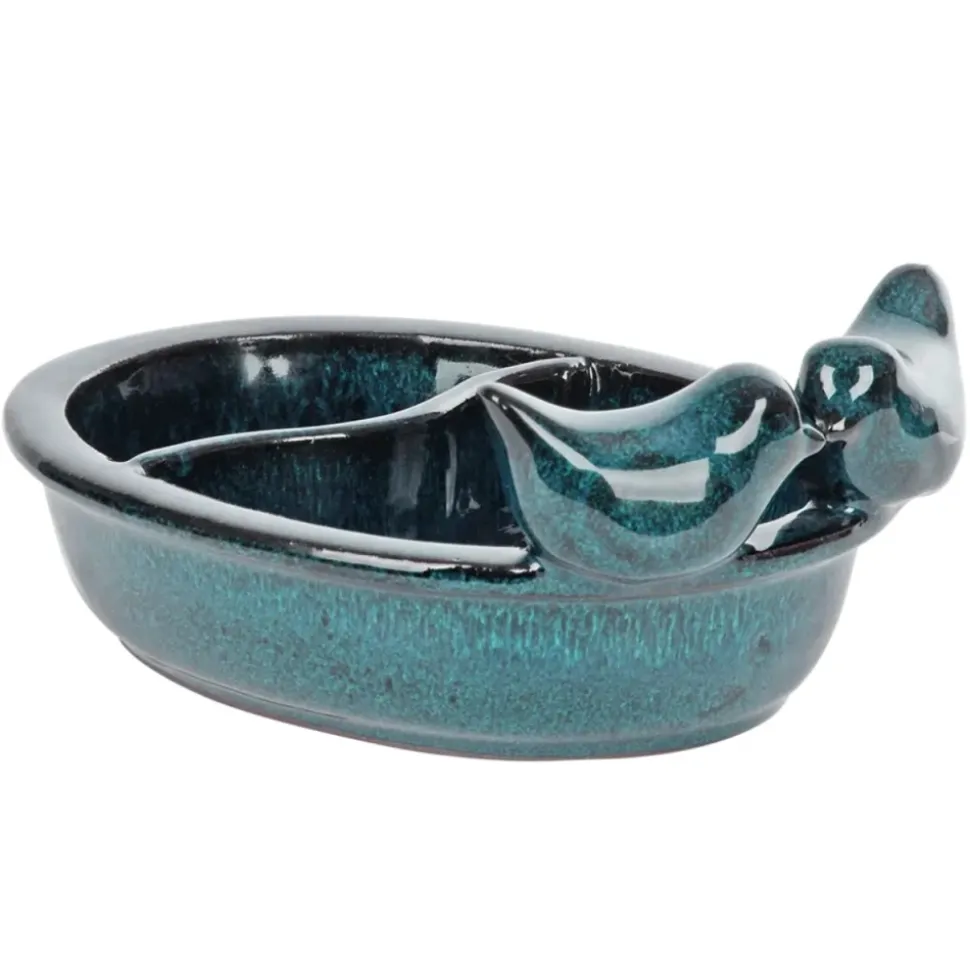 Ceramiczny karmnik dla ptaków na wodę i ziarno niebieski