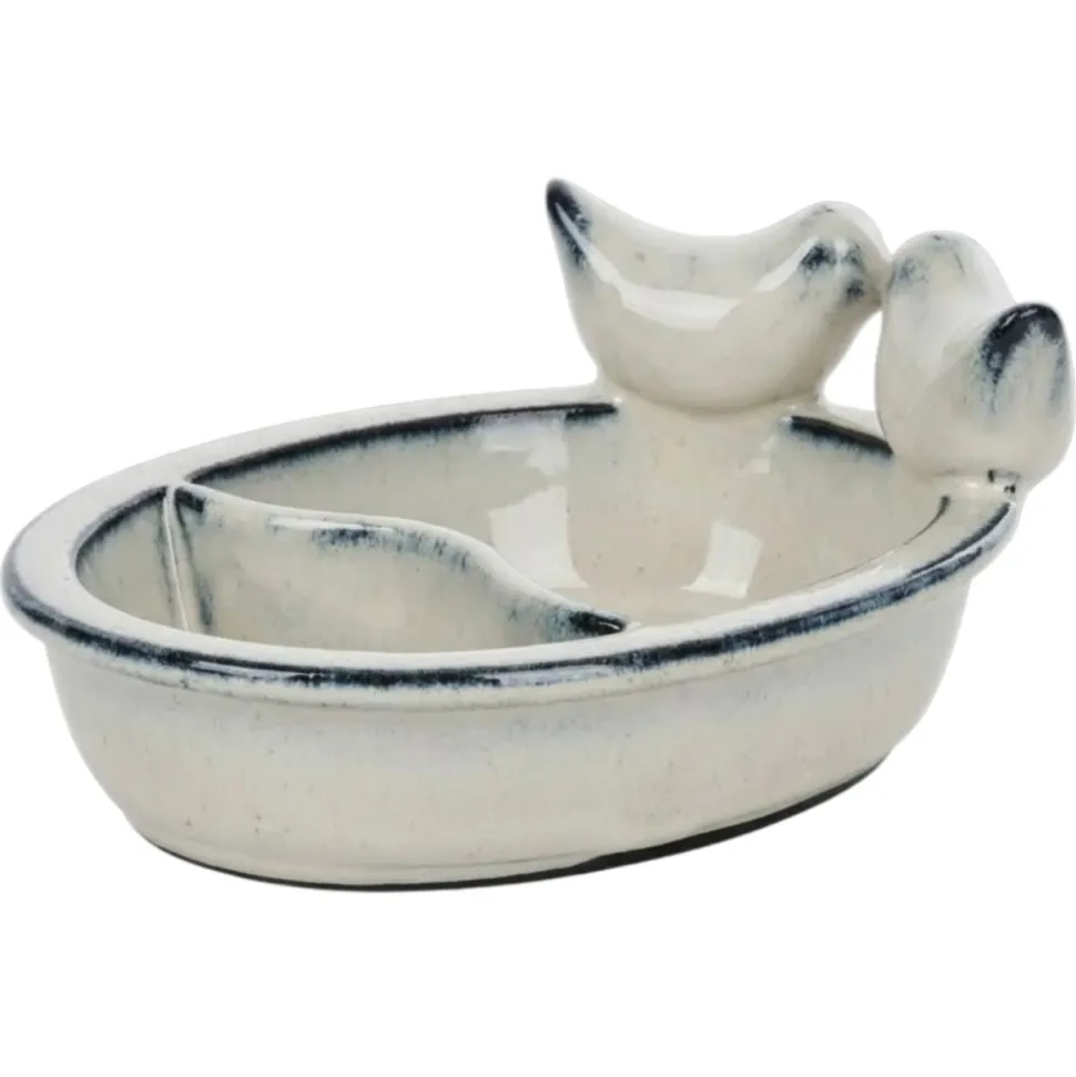 Ceramiczny karmnik dla ptaków na wodę i ziarno biały