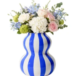 Ceramiczny wazon SOLVI 15 cm niebieskie pasy