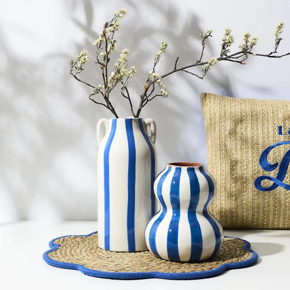 Ceramiczny wazon SOLVI 15 cm niebieskie pasy