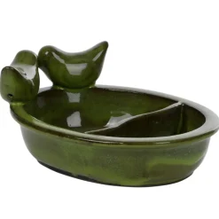 Ceramiczny karmnik dla ptaków na wodę i ziarno zielony * Esschert Design Outlet