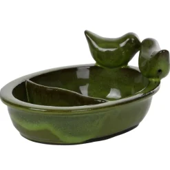 Ceramiczny karmnik dla ptaków na wodę i ziarno zielony * Esschert Design Outlet