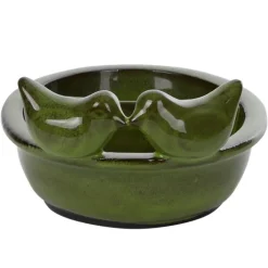Ceramiczny karmnik dla ptaków na wodę i ziarno zielony * Esschert Design Outlet