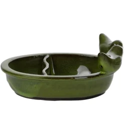 Ceramiczny karmnik dla ptaków na wodę i ziarno zielony * Esschert Design Outlet