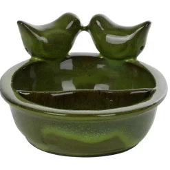 Ceramiczny karmnik dla ptaków na wodę i ziarno zielony * Esschert Design Outlet