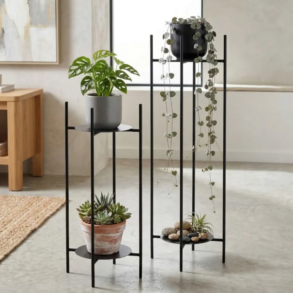 Czarny kwietnik stojący na 2 doniczki 70 cm