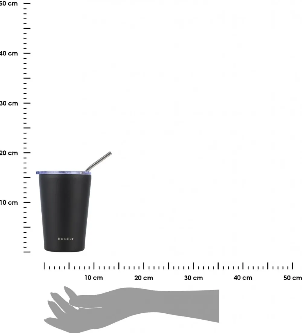 Czarny kubek termiczny ze słomką 400 ml Midnight Black * Estia Online