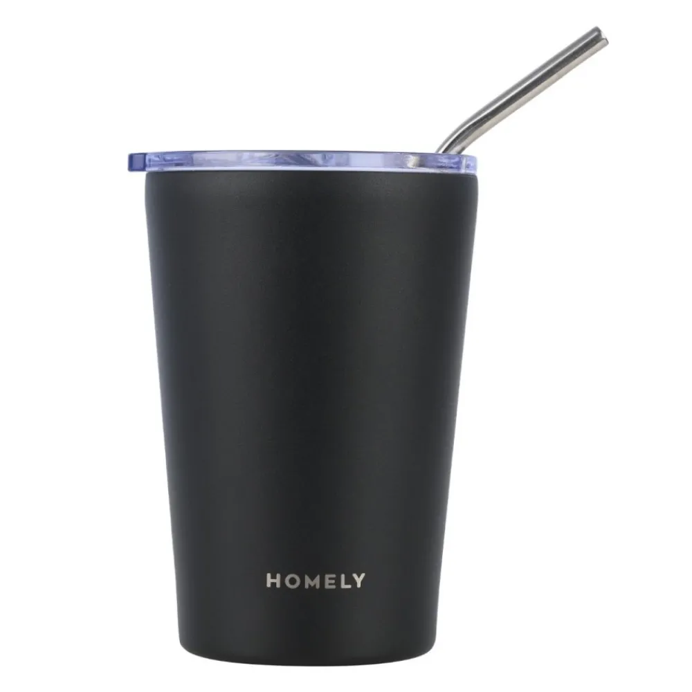 Czarny kubek termiczny ze słomką 400 ml Midnight Black * Estia Online