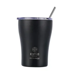 Czarny kubek termiczny ze słomką 350 ml Midnight Black * Estia New
