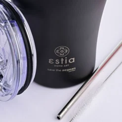 Czarny kubek termiczny ze słomką 350 ml Midnight Black * Estia New