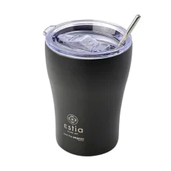 Czarny kubek termiczny ze słomką 350 ml Midnight Black * Estia New
