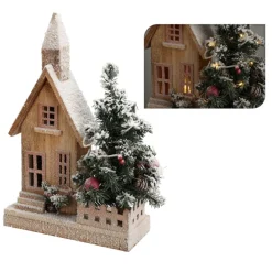 Domek świąteczny z choinką Led 44 cm