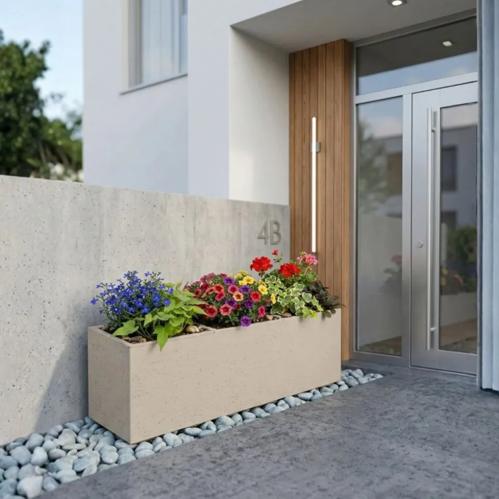 Donica Betonique na kółkach beton recykling beż 90x30xh30 cm