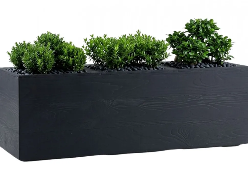 Donica Betonique na kółkach deska recykling antracyt 90x30xh30 cm