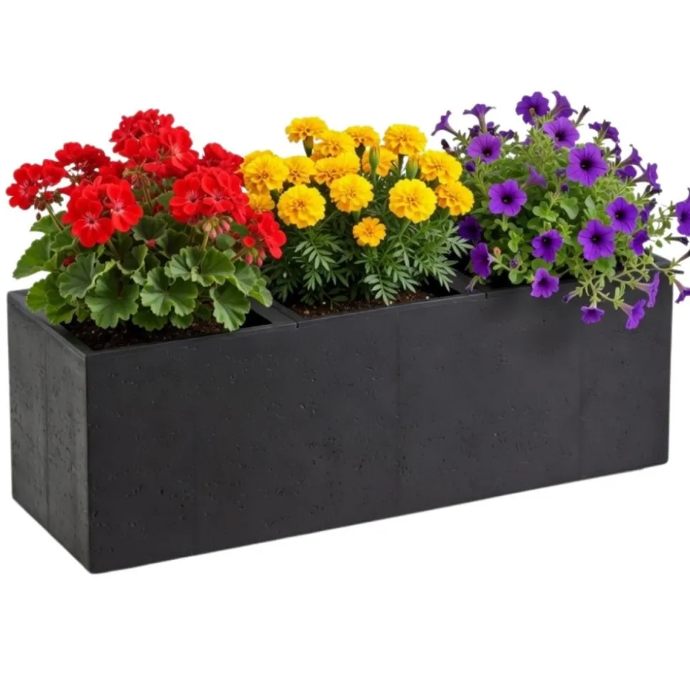 Donica Betonique na kółkach recykling czarny 90x30xh30 cm
