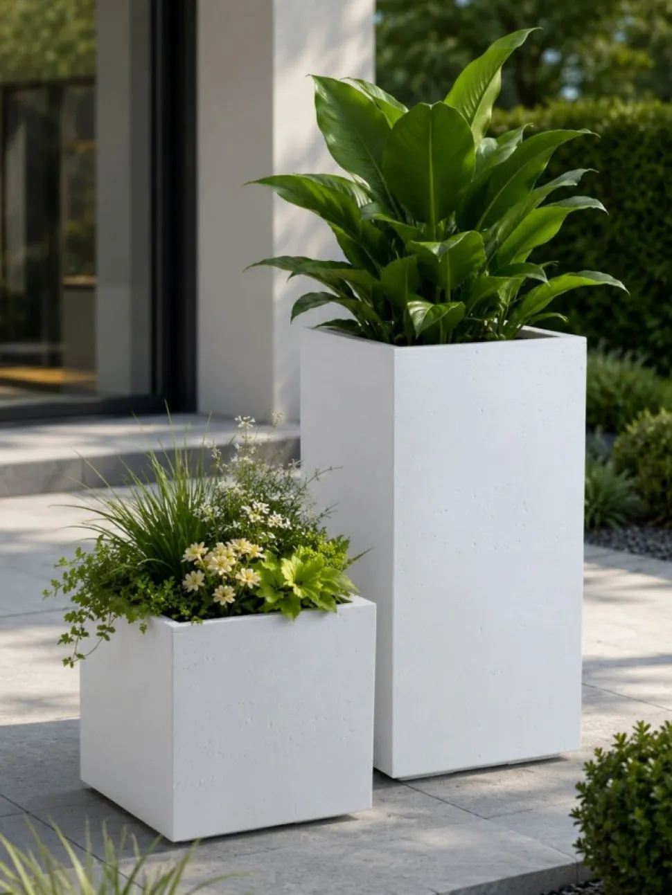 Donica Betonique na kółkach recykling beton kremowy 30x30xh60 cm