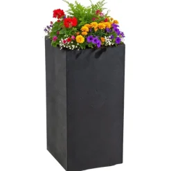 Donica Betonique na kółkach recykling czarny 30x30xh60 cm