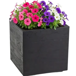 Donica Betonique na kółkach deska recykling czarny 40x40xh40 cm