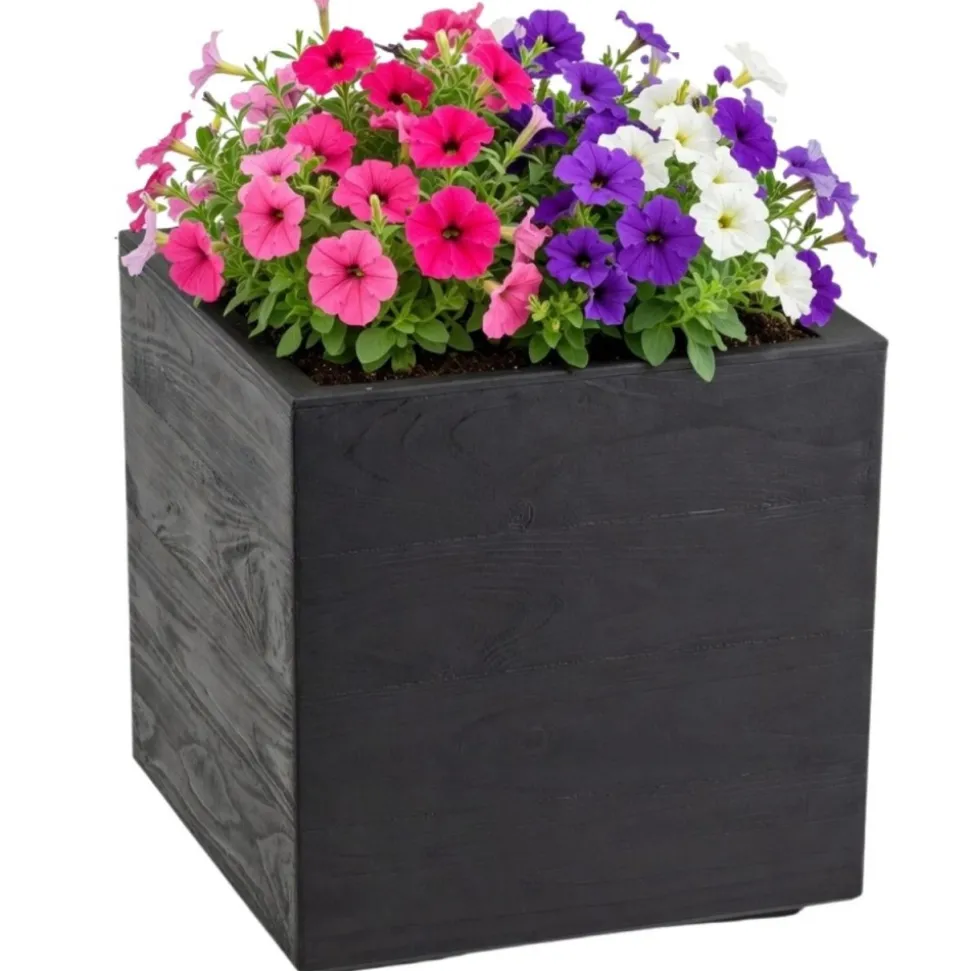 Donica Betonique na kółkach deska recykling czarny 40x40xh40 cm