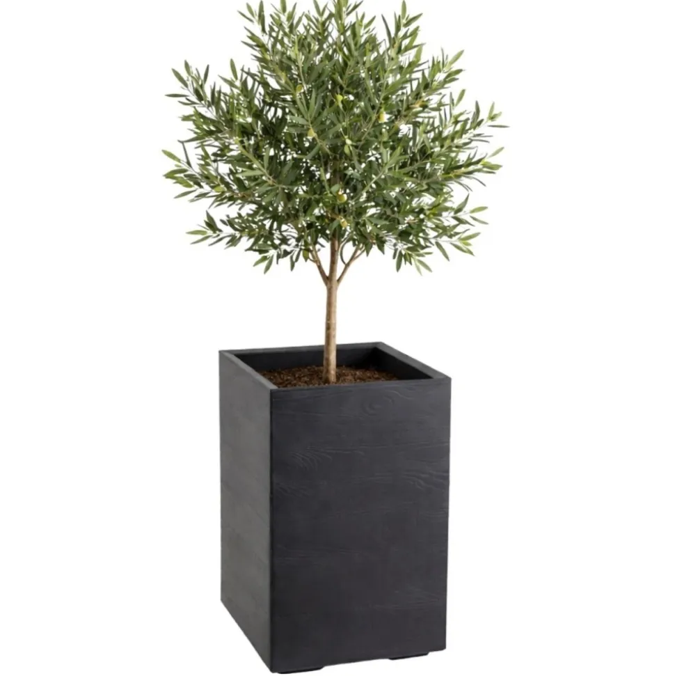 Donica Betonique na kółkach deska recykling czarny H60x40 cm