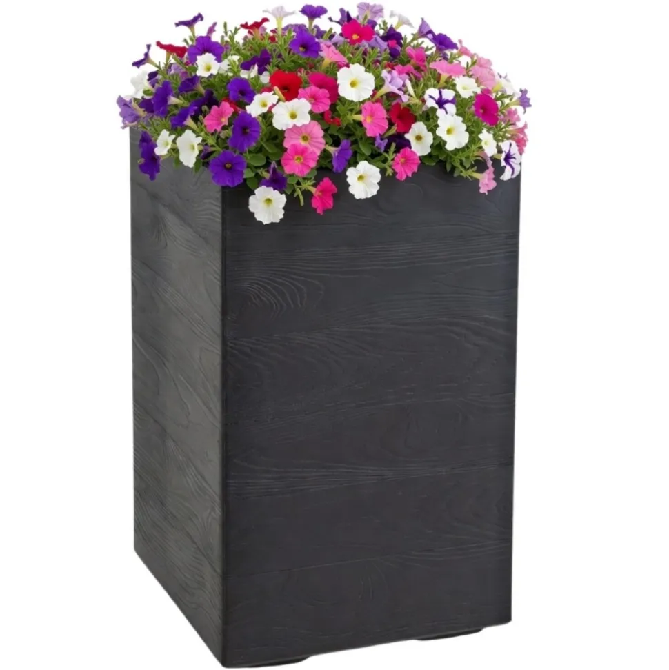 Donica Betonique na kółkach deska recykling czarny H60x40 cm