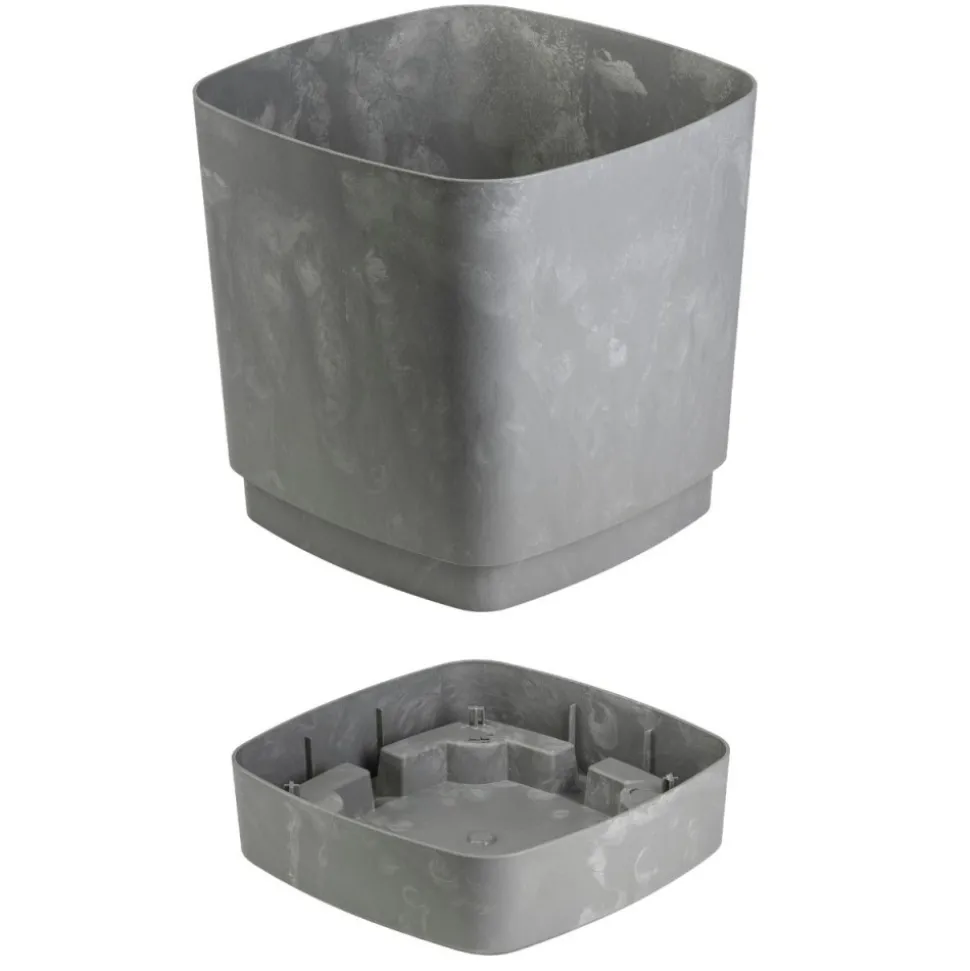 Donica z podstawką CUBI recykling szary beton 34x34 cm