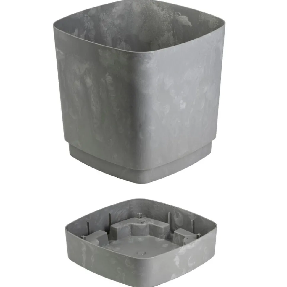 Donica z podstawką CUBI recykling szary beton 16x16 cm