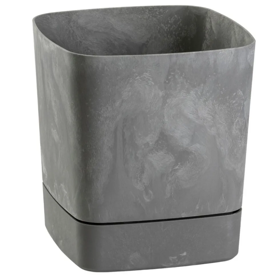 Donica z podstawką CUBI recykling szary beton 16x16 cm