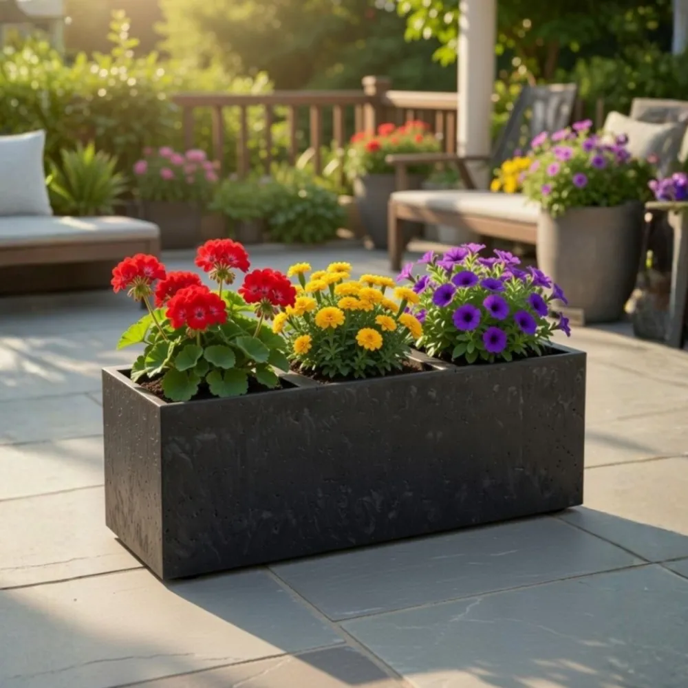 Donica Betonique na kółkach czarny beton 90x30xh30 cm * HowHomely Online