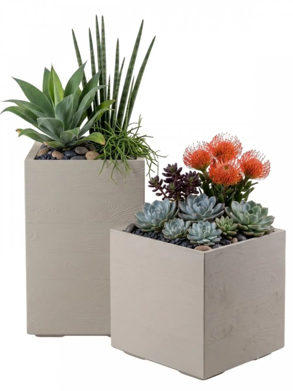 Donica Betonique na kółkach deska recykling beż H60x40 cm * HowHomely Discount