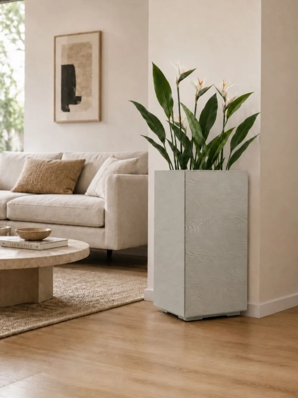 Donica Betonique na kółkach deska recykling beż H60x40 cm * HowHomely Discount