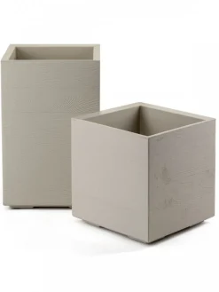 Donica Betonique na kółkach deska recykling beż 40x40xh40 cm * HowHomely Online