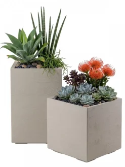 Donica Betonique na kółkach deska recykling beż 40x40xh40 cm * HowHomely Online