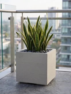Donica Betonique na kółkach deska recykling beż 30x30xh30 cm * HowHomely Outlet