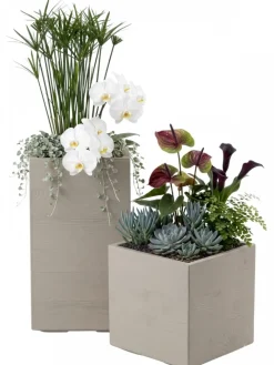 Donica Betonique na kółkach deska recykling beż 30x30xh30 cm * HowHomely Outlet