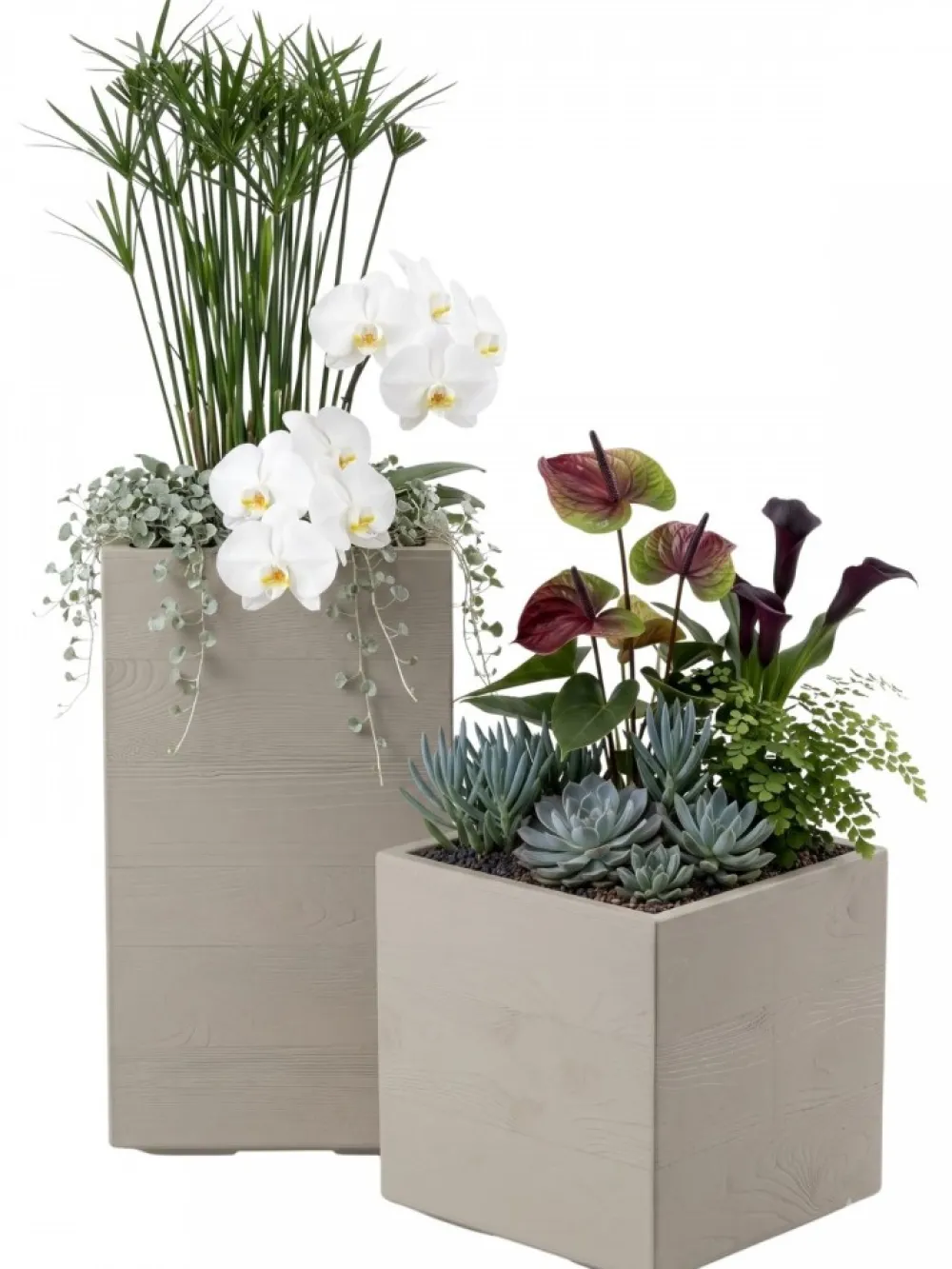 Donica Betonique na kółkach deska recykling beż 30x30xh30 cm * HowHomely Outlet