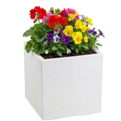 Donica Betonique na kółkach deska recykling kremowy 30x30xh30 cm * HowHomely