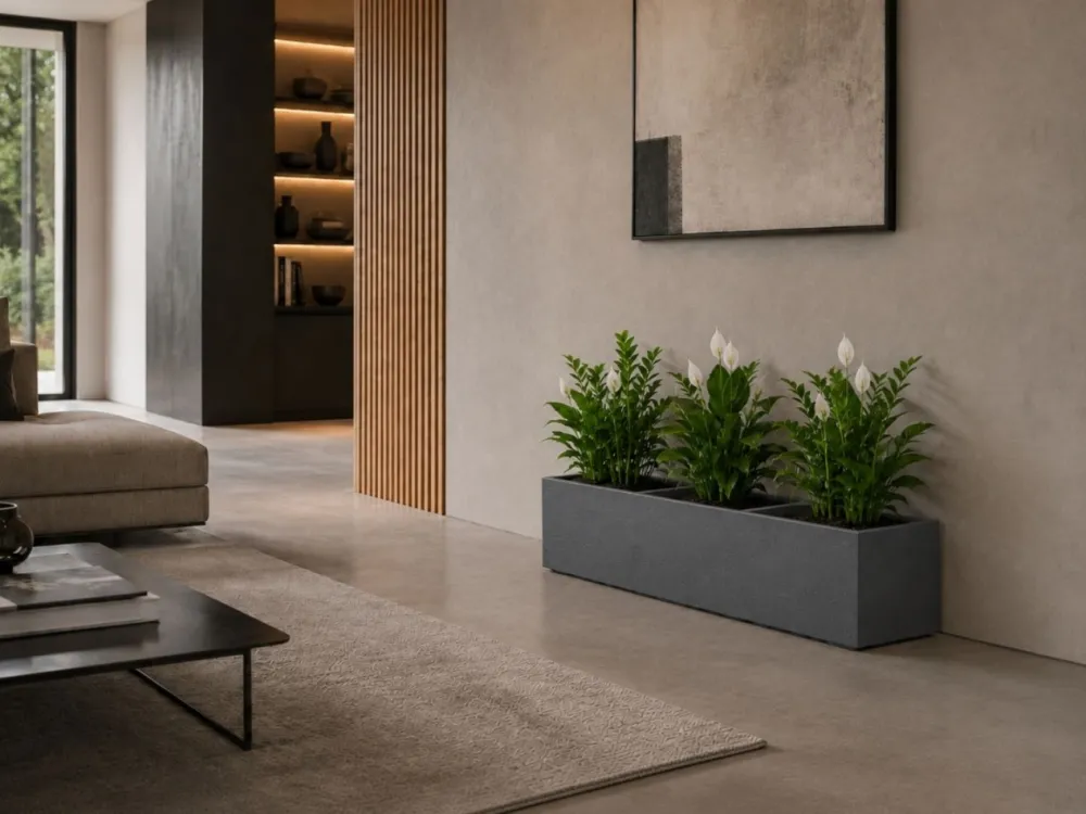 Donica Betonique na kółkach recykling beton szary 90x30xh30 cm * HowHomely New