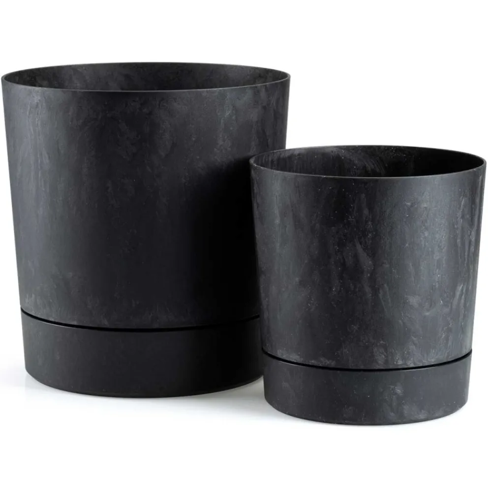 Donica z podstawką Azalea recykling czarny beton 22 cm * HowHomely