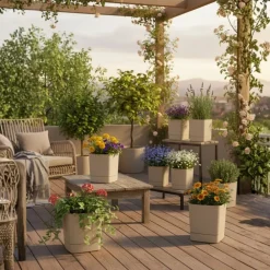 Donica z podstawką CUBI recykling beż 25x25 cm * HowHomely Online