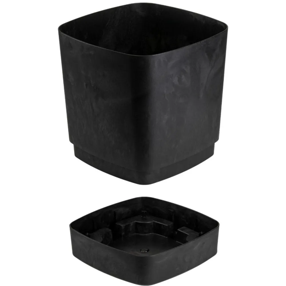Donica z podstawką CUBI recykling czarny beton 19x19 cm * HowHomely Best