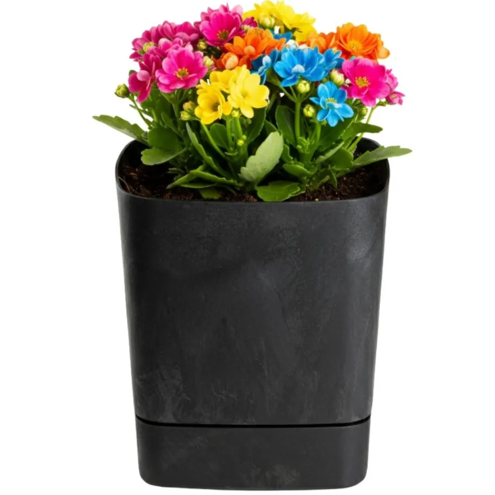 Donica z podstawką CUBI recykling czarny beton 19x19 cm * HowHomely Best